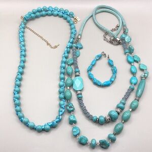 Curated bundle Chico's + Vivi Love turquoise look long necklaces + free bracelet
